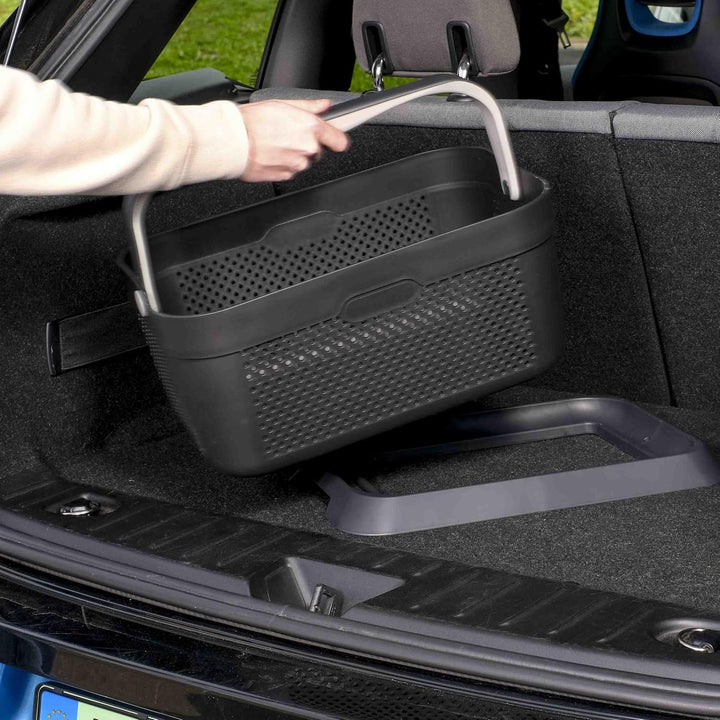 rati Basket - Grau, Smarter Auto Korb zum Einkauf & Outdoor-Aktivitäten, mit Befestigungsadapter zum