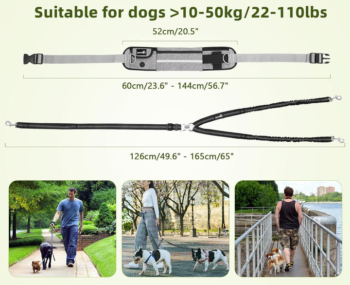 Pecute Zwei Joggingleine Hunde mit Bauchgurt, Laufgürtel Hundleine für Grosse und Mittelgrosse Hunde