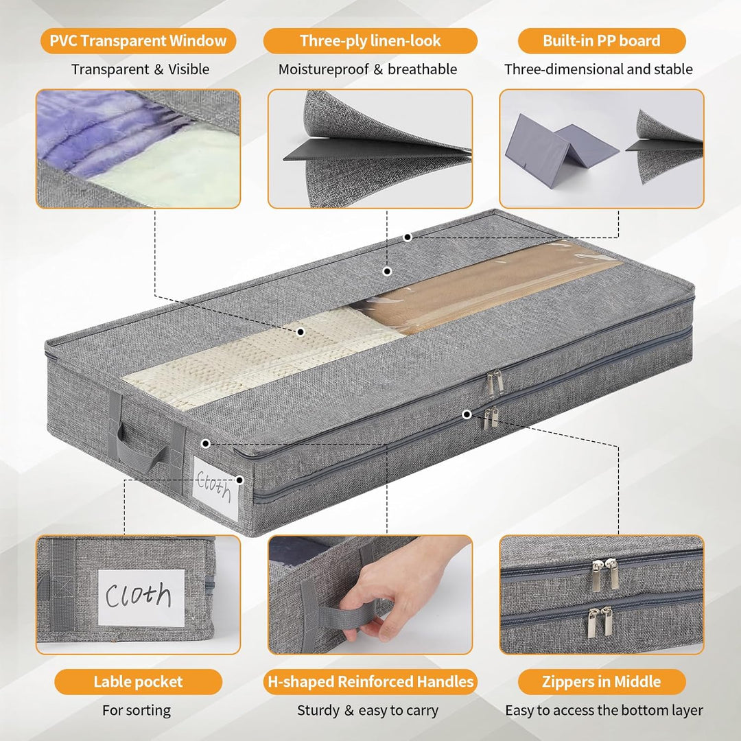 GARPROVM Stabil Unterbett Aufbewahrungsbox 3er Set, 85x40x12cm Formstabil Unterbettkommode Unterbett
