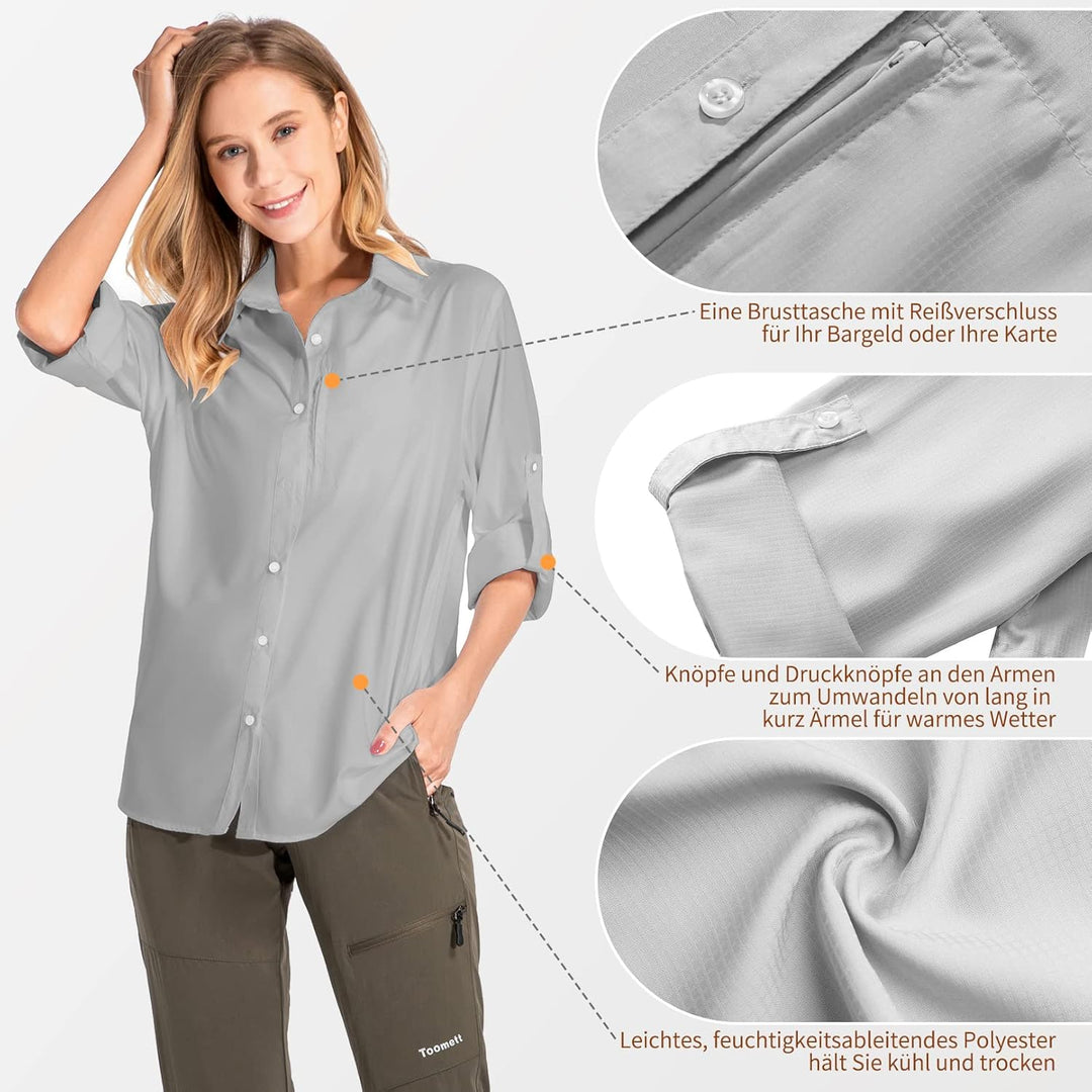 yeyity Damen Hemdbluse UV Schutz Langarmshirt Damen Schnell Trocknende Sport Shirts Wandershirt Safa