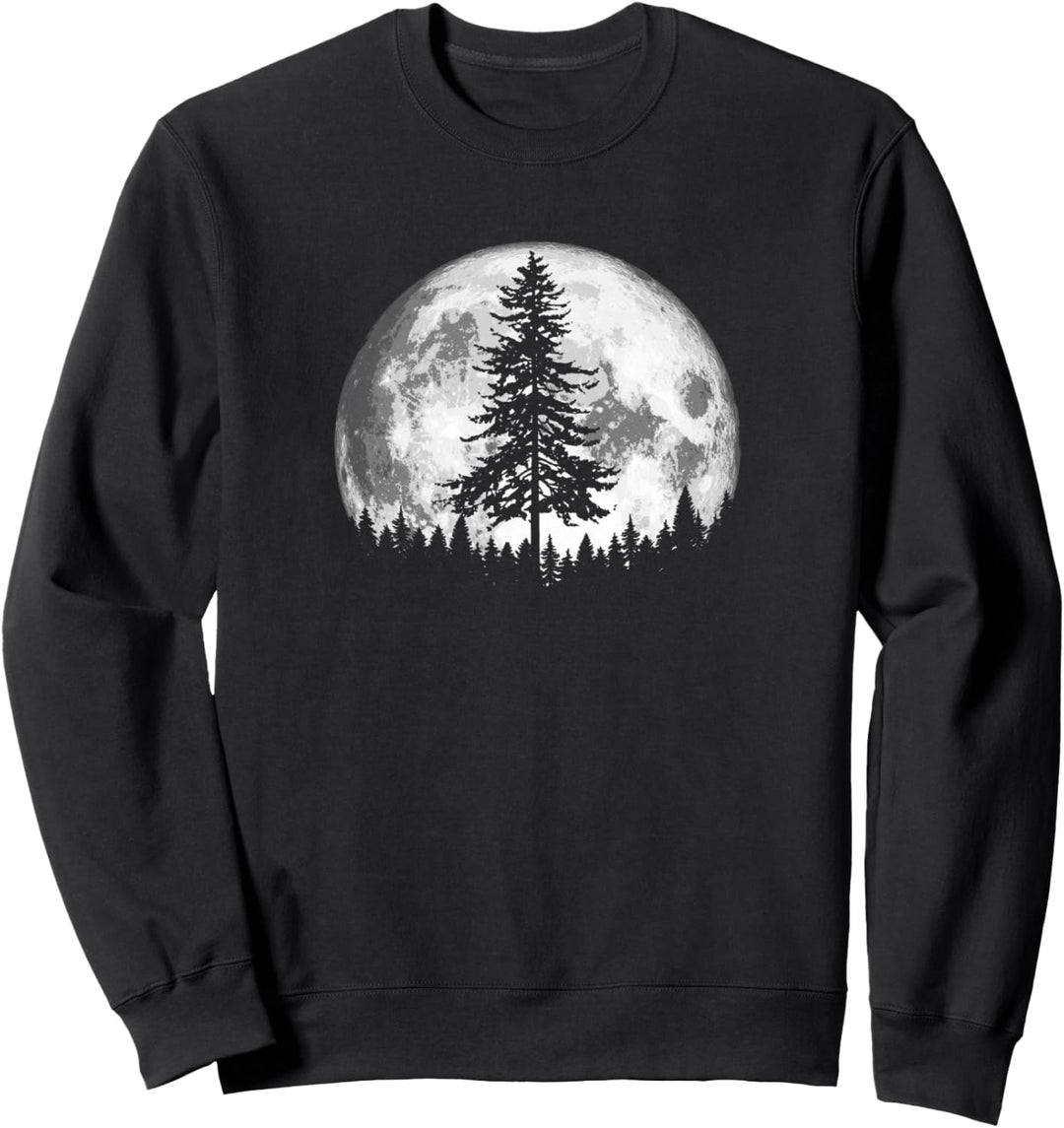 Retro Full Moon & Minimalist Pine Tree Vintage Graphic Sweatshirt