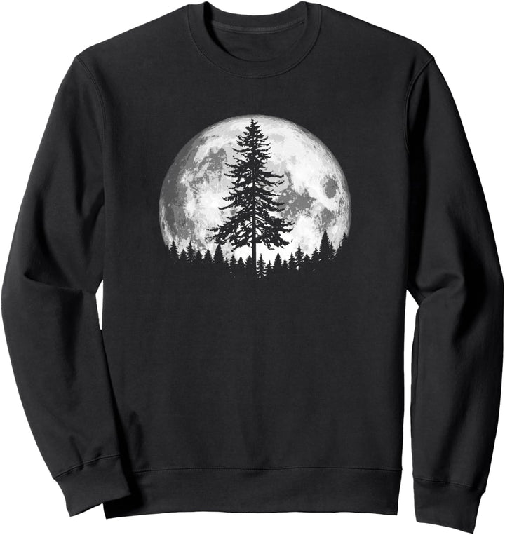 Retro Full Moon & Minimalist Pine Tree Vintage Graphic Sweatshirt