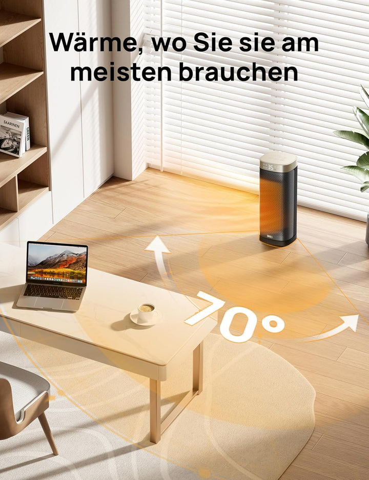 DREO Heizlüfter Energiesparend Leise, 2000W Keramik Heizung mit Thermostat, 12-Std-Timer, 3 Modi, 70