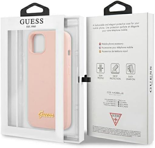 Guess GUHMP13MLSLMGLP Hülle für iPhone 13 6,1" hell-pink Silicone Script Gold Logo Magsafe