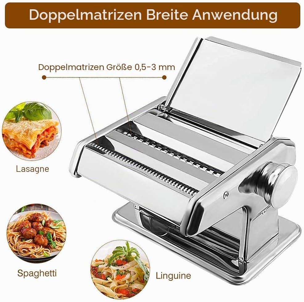 Cocoarm Nudelmaschine Manuelle Pasta Maker Edelstahl Nudelmaschine mit Einstellknopf für mehrere Dic