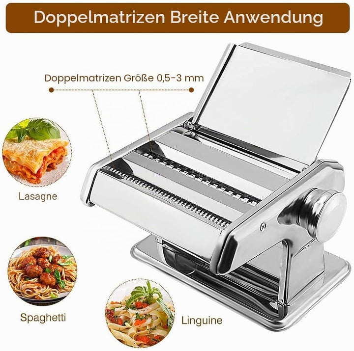 Cocoarm Nudelmaschine Manuelle Pasta Maker Edelstahl Nudelmaschine mit Einstellknopf für mehrere Dic