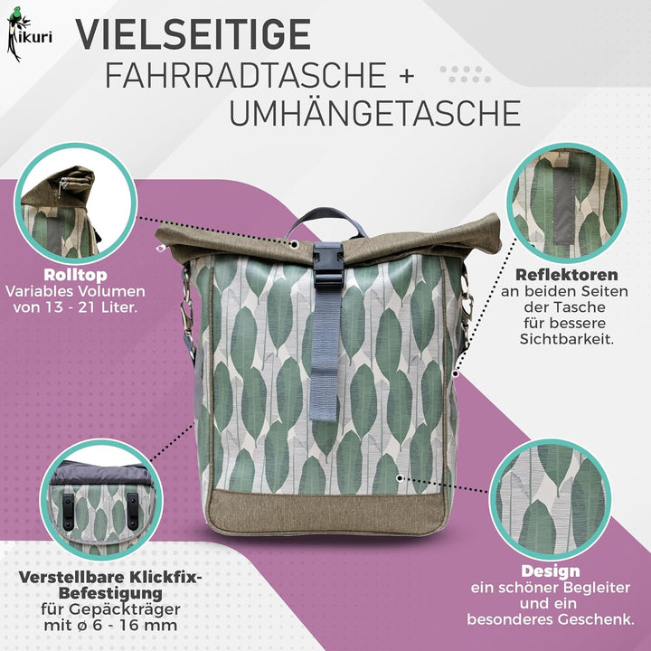 Ikuri Fahrradtasche für Gepäckträger Satteltasche Einzeltasche Packtasche, abnehmbar, mit Tragegurt