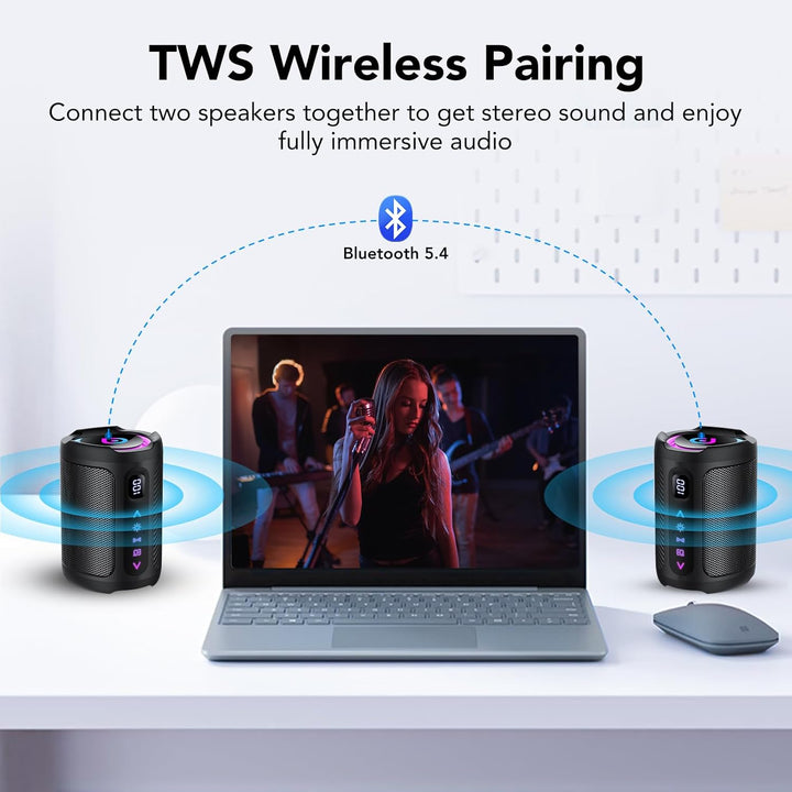 aowoka Bluetooth Lautsprecher mit Licht, 2026 Musikbox Tragbarer Box, Bluetooth 5.4, 30 St, Verbesse