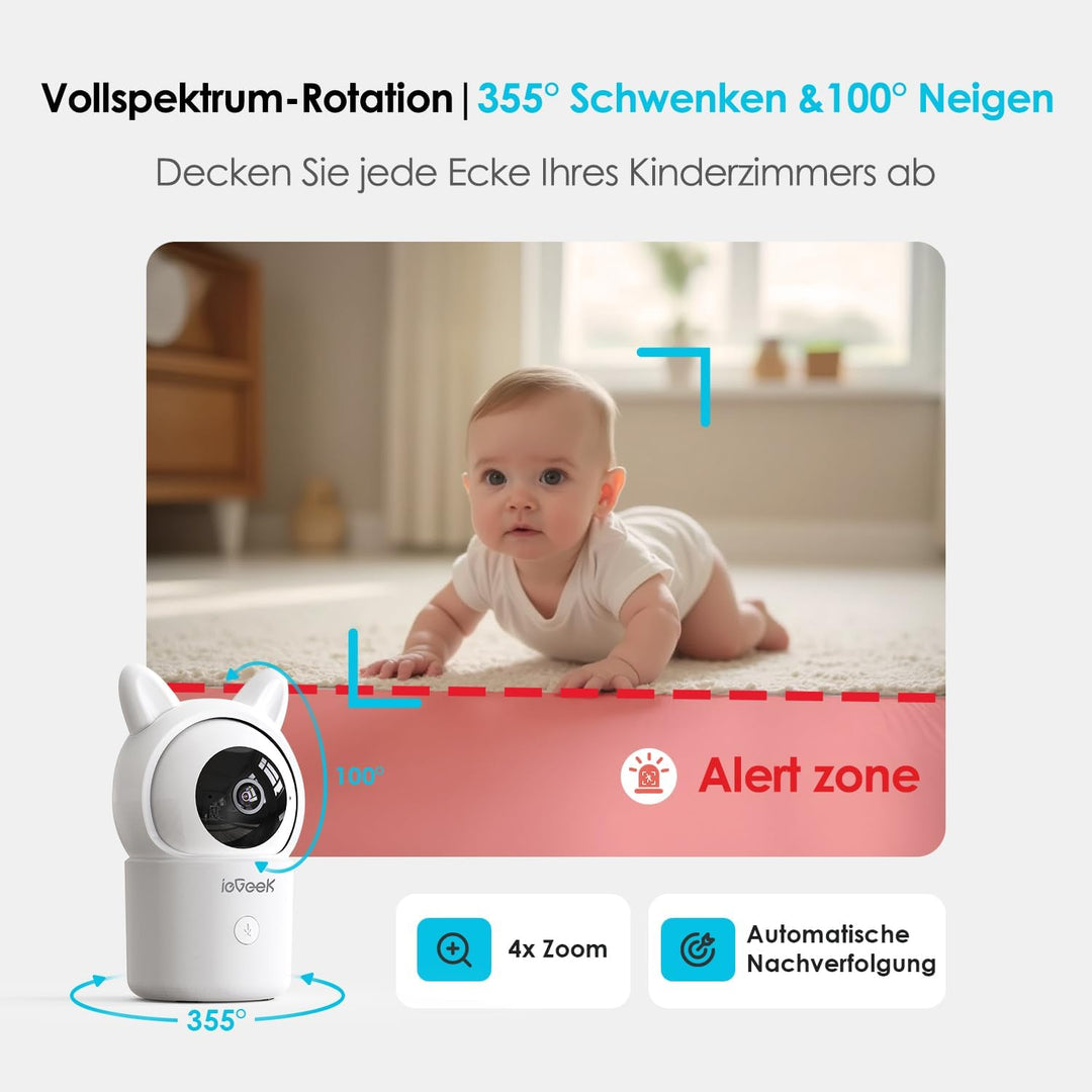 ieGeek Babyphone mit Kamera 1080P, 5 Zoll WLAN Video babyfone PTZ 360° mit APP, 4-Fach Zoom, Zonenal