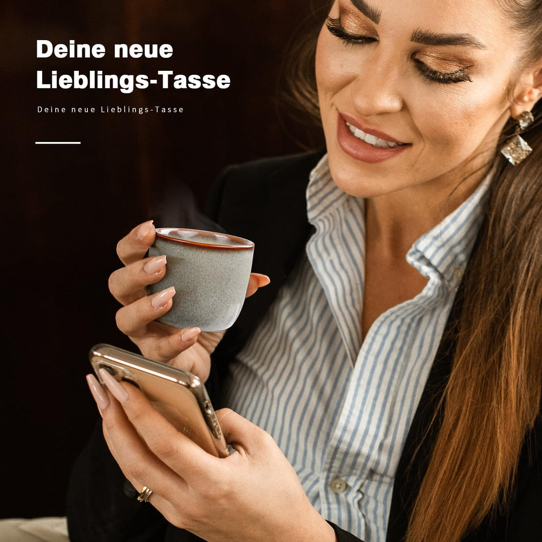 NOVAJOY | Espressotassen Set | 4-teilig | 50 ml | Hochwertige Mini-Espressotasse aus Steingut | Ohne