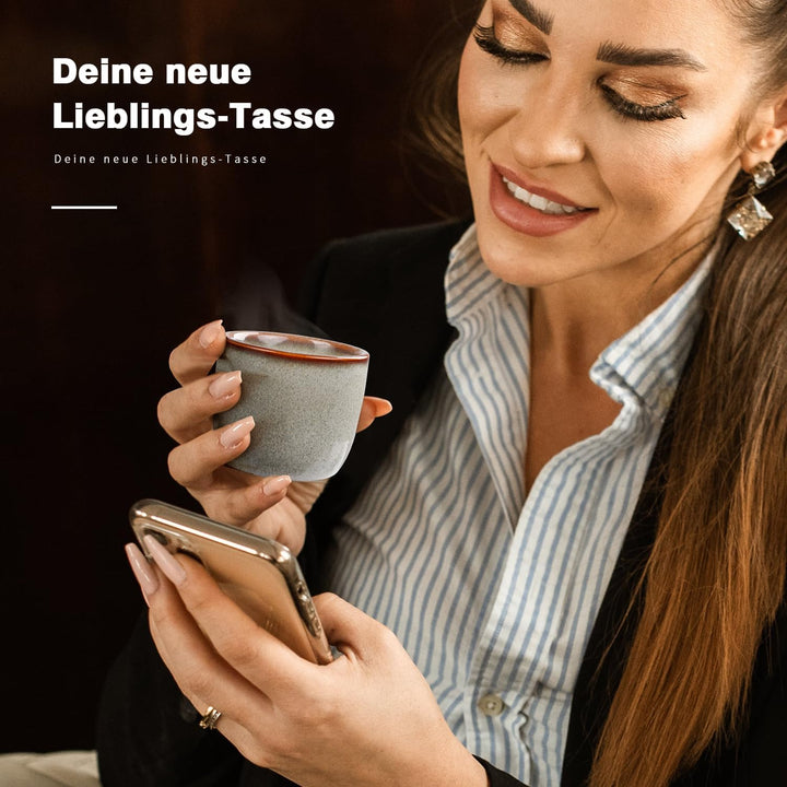 NOVAJOY | Espressotassen Set | 4-teilig | 50 ml | Hochwertige Mini-Espressotasse aus Steingut | Ohne
