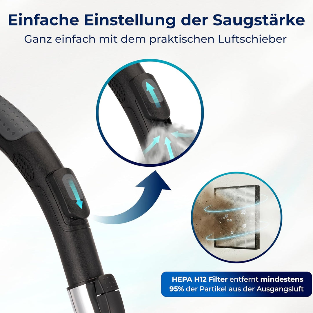 KLAMER Staubsauger Beutellos, Bodenstaubsauger ohne Beutel, Ideal für Haustierbesitzer gegen Tierhaa