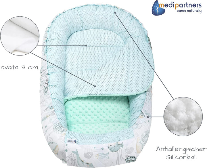 Medi Partners Babynest Kuschelnest Babynestchen 100% Baumwolle Nestchen Reisebett für Babys Säugling