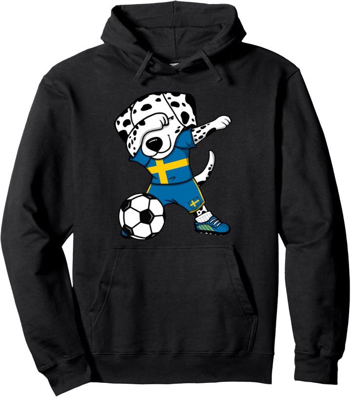 Dabbing Dalmatiner Hund Schweden Fussball Schwedische Flagge Pullover Hoodie
