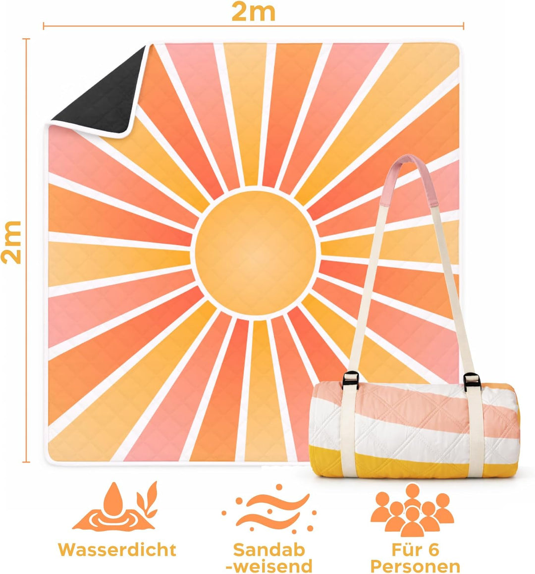Twinzee Picknickdecke 200x200 cm Wasserdicht - Waschbare Stranddecke XXL für Strand, Camping, Outdoo