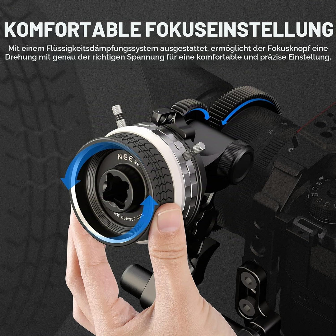 NEEWER Mini Follow Focus mit A/B Anschlägen, Objektiv Zahnkranz,15mm Stab &amp; Stabklemme für Filmkamer