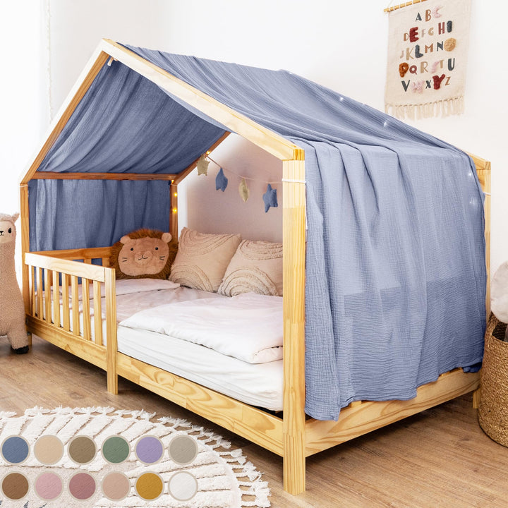 Hausbett Himmel [in 12 Farben] Betthimmel Hausbett aus 100% Baumwolle Musselin - Stoffhimmel für Hau