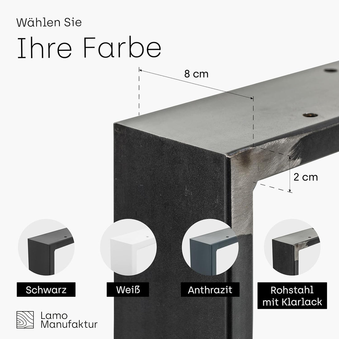 LAMO Manufaktur Tischbeine für Schreibtisch Esstisch, Simple Massive, Vierkantprofil 80x20 mm, Tisch