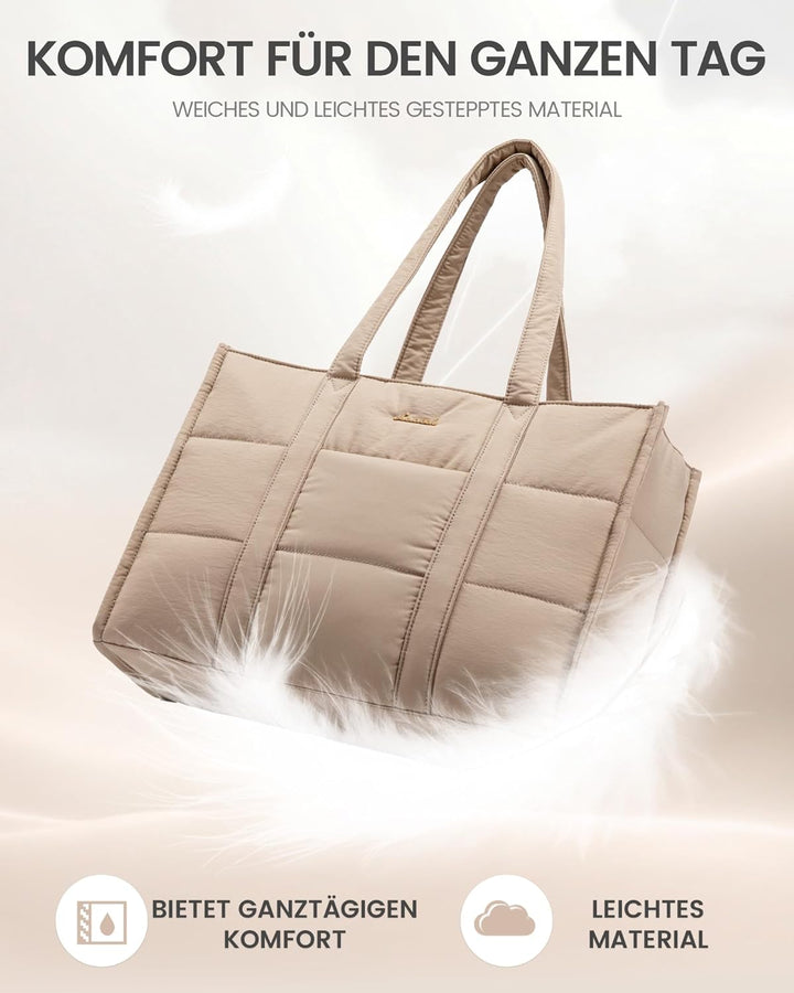 LOVEVOOK Laptop Handtasche Damen 15,6 Zoll, Gross Shopper Puffer Tasche Arbeitstasche Aktentasche, T