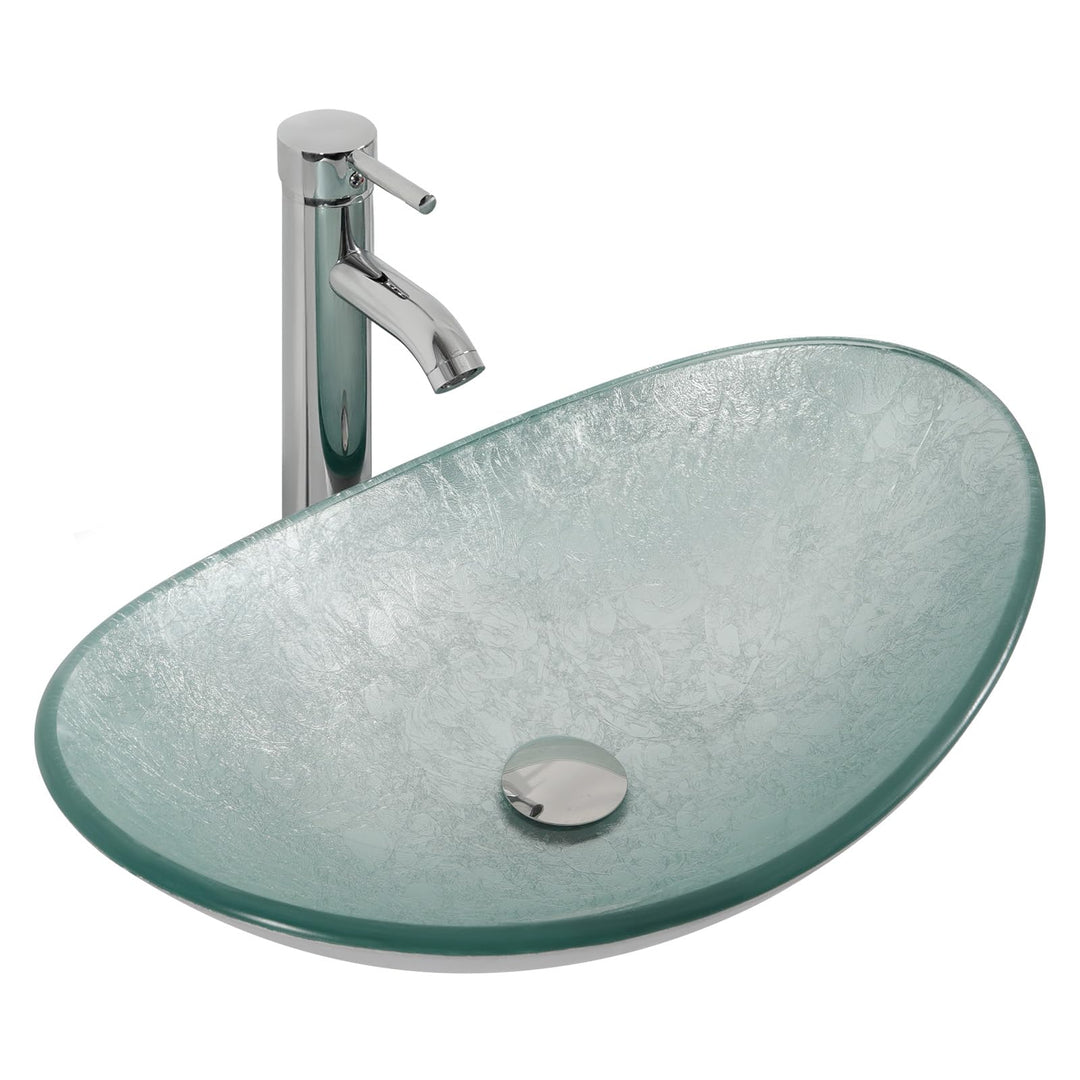 YU YUSING Aufsatzwaschbecken Waschbecken Glas Waschtisch, Oval Hand Waschschale mit Wasserhahn Set,