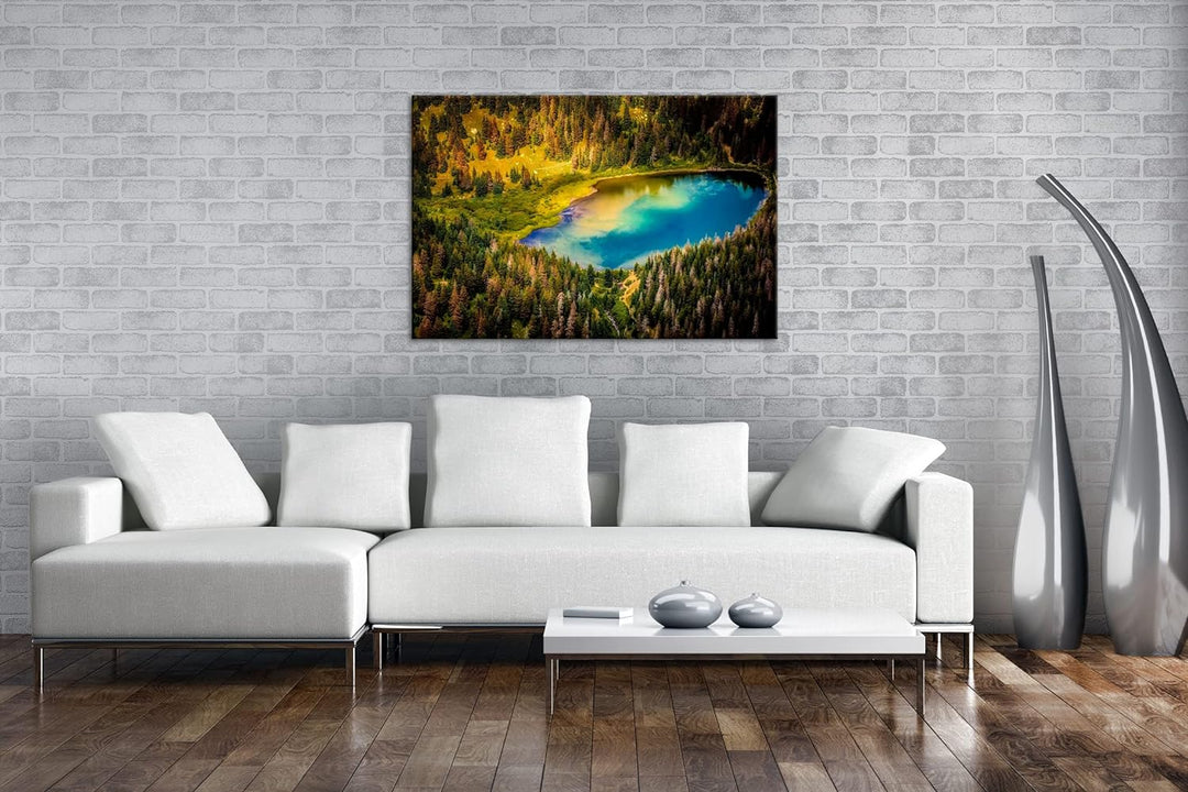 deyoli himmlicher See im Wald Format: 100x70 cm als Leinwandbild, Motiv fertig gerahmt auf Echtholzr