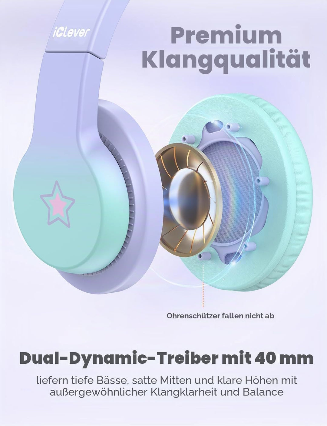 iClever Kinder Kopfhörer, Kinderkopfhörer mit Kabel 85dBA Sichere Lautstärke, HS19S Stereo-Sound Ove