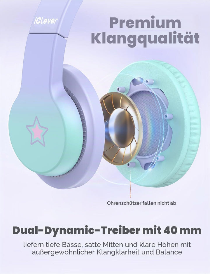 iClever Kinder Kopfhörer, Kinderkopfhörer mit Kabel 85dBA Sichere Lautstärke, HS19S Stereo-Sound Ove