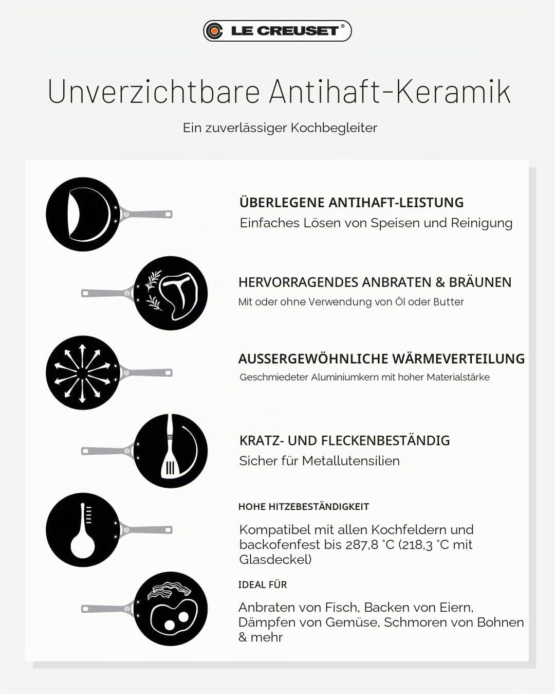 Le Creuset Essential Antihaft-Keramik-Schmorpfanne Pfanne mit Glasdeckel, 3,5 qt. , 3.3 Liter