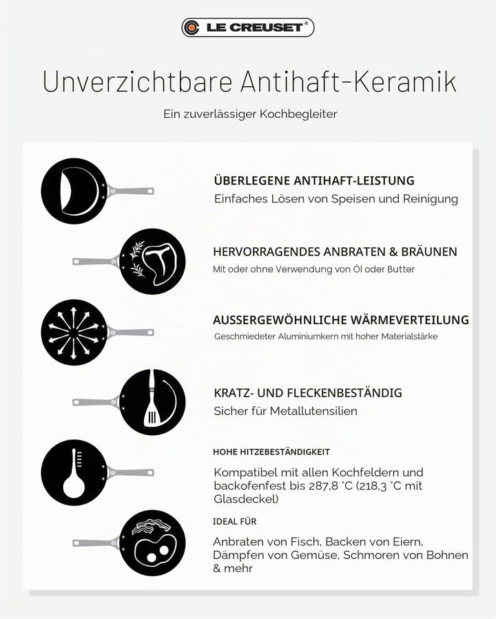 Le Creuset Essential Antihaft-Keramik-Schmorpfanne Pfanne mit Glasdeckel, 3,5 qt. , 3.3 Liter