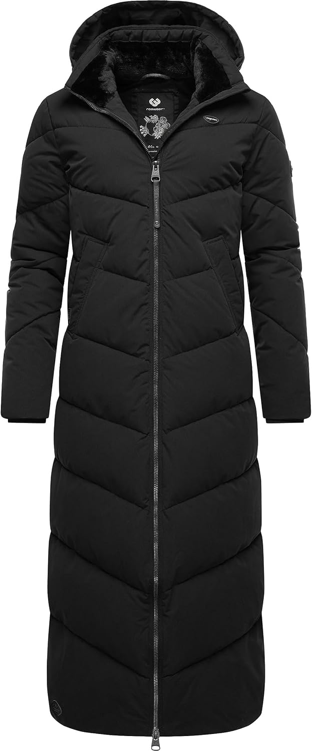 Ragwear Damen Wintermantel Warmer wasserdichter Steppmantel lang mit Abnehmbarer Kapuze Rebelka Extr