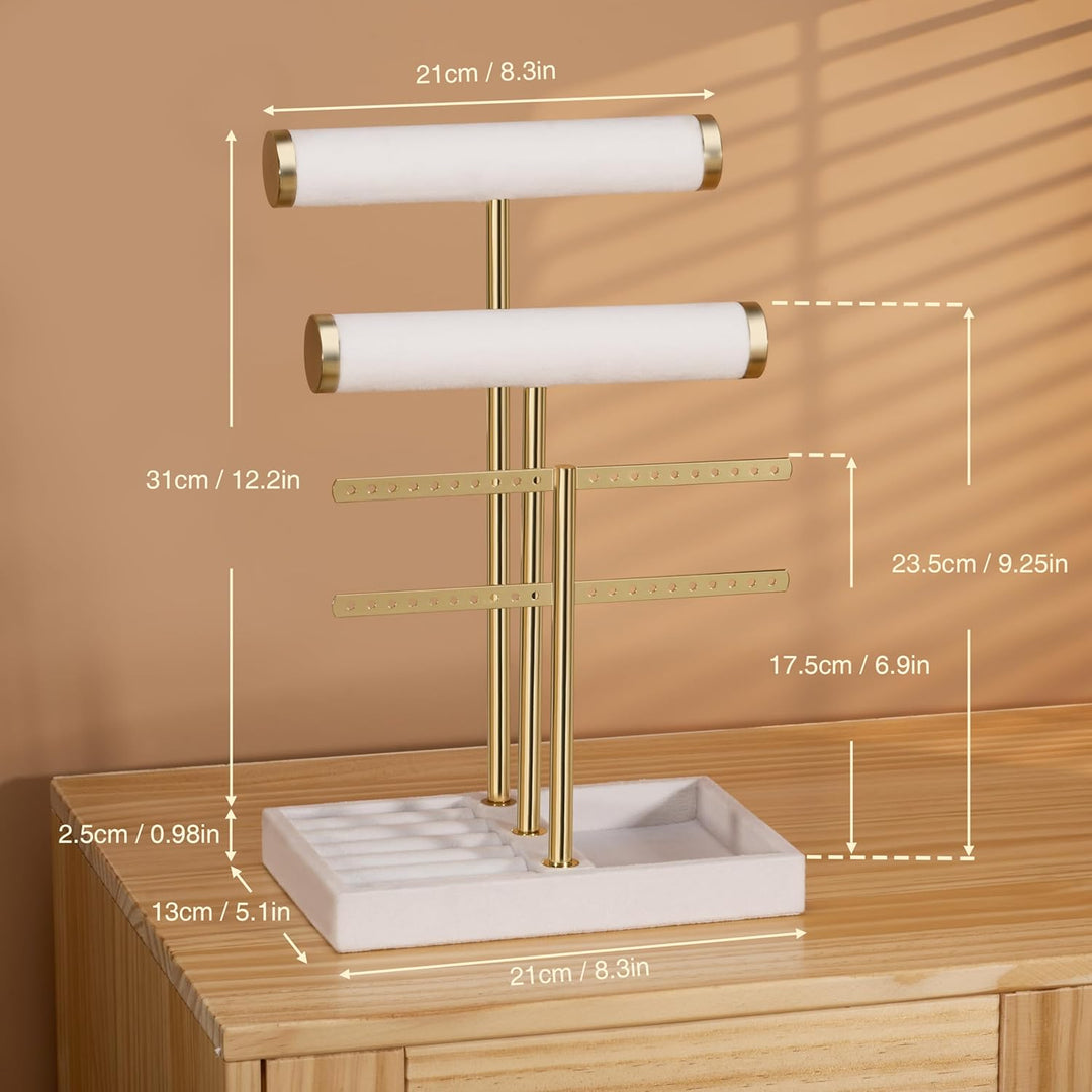 Schmuck Organizer mit 3 Ebenen - Weiss Schmuckständer Armbänder, Abnehmbarer T-Steg Schmuck Ständer,