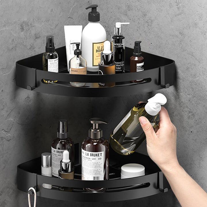 Duschablage Ohne Bohren, Badezimmer Regal mit Haken und Seifenständer,Duschregal Ecke für Badezimmer