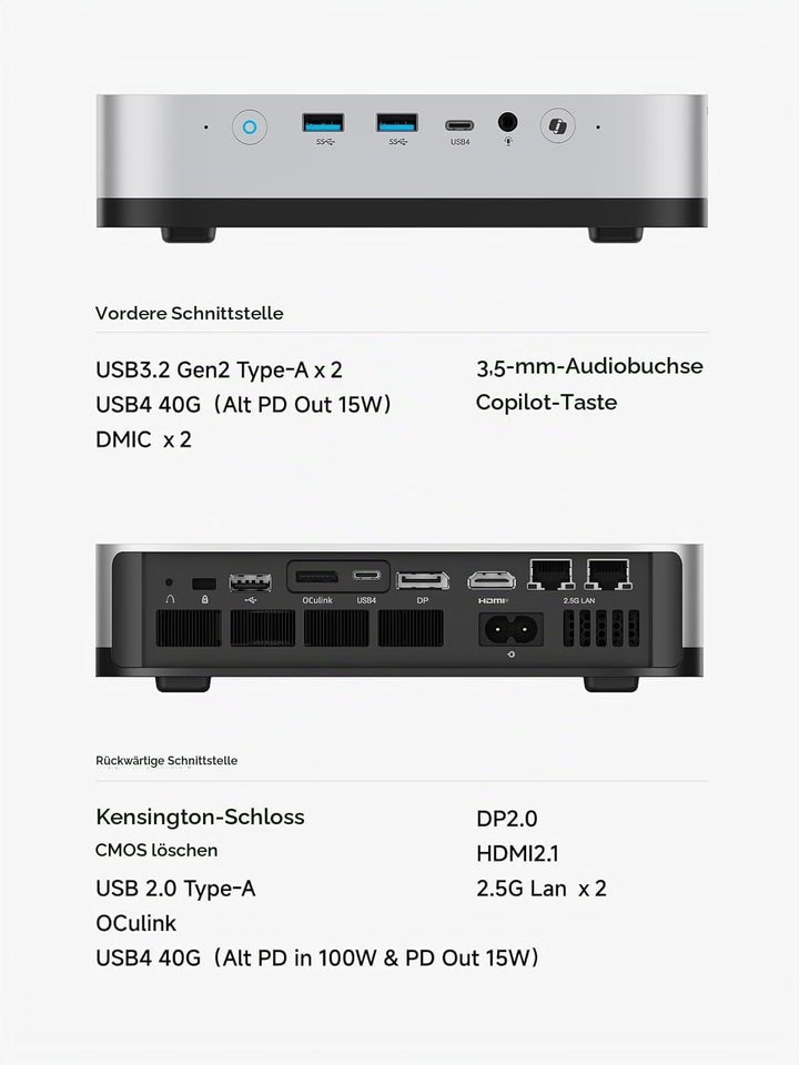 MINIS FORUM AI X1 Pro Mini-PC, Ryzen AI 9 HX470 (12 C/24 T, bis zu 5,2 GHz), Radeon 890M Grafik, 32