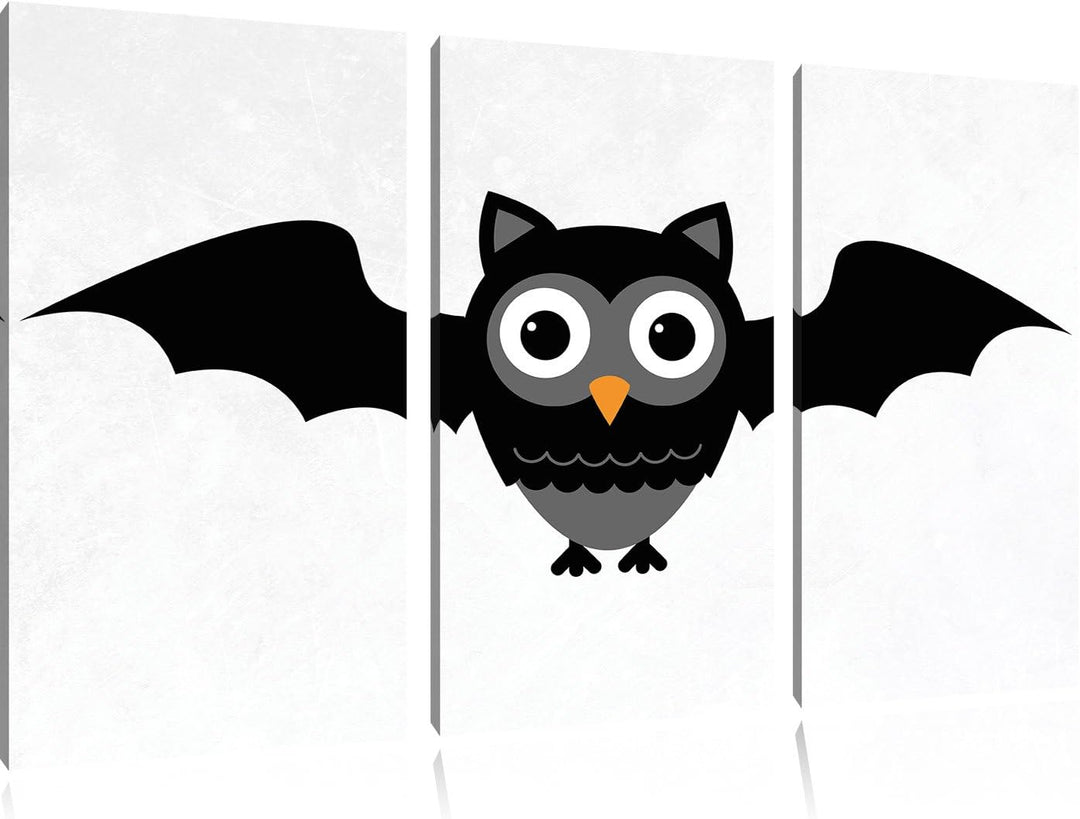 Pixxprint Lustige Fledermaus Eule weiss 3-Teiler Leinwandbild 120x80 Bild auf Leinwand, riesige Bild