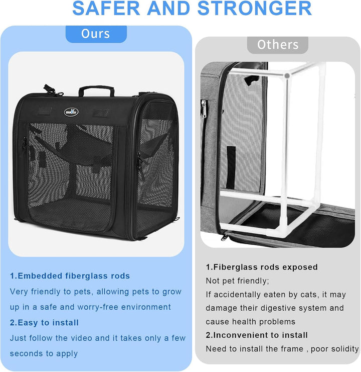 Wakytu Faltbare Katzen Transportbox gross 89x35x43cm für 2 Katzen, 2-in-1 Haustiertragetasche und Au