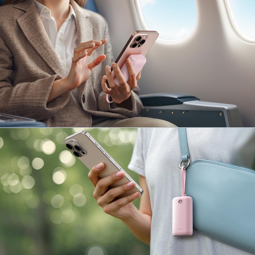 iWALK Mini Tragbares Ladegerät 10000 mAh, 22,5W USB-C Powerbank mit integriertem Kabel, Ultra-kompak