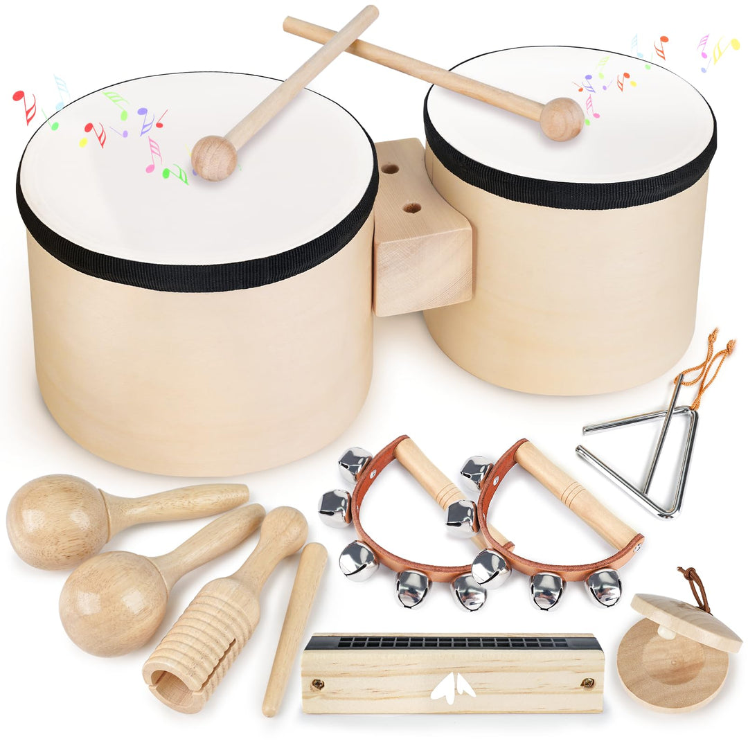Spielzeug ab 3 Jahre Musikinstrumente Schlagzeug Kinder Trommel Holzspielzeug Montessori Kinderspiel