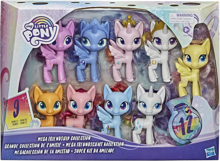 My Little Pony Mega Friendship Collection 9 Spielfiguren Pony 12,5 cm mit bürstbarem Haar, Kamm und