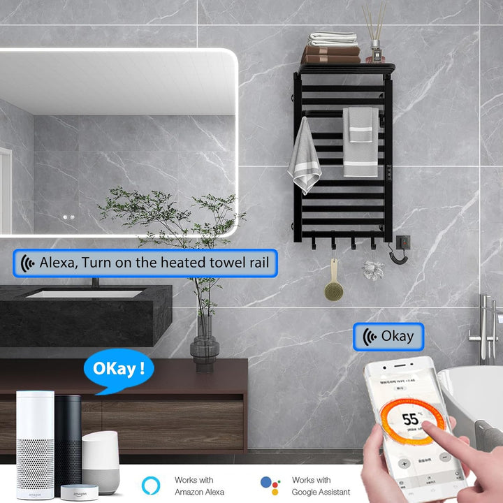 Elektrischer Handtuchhalter, WiFi Smart Thermostat Schwarz Handtuchwärmer, für Alexa und Google Home