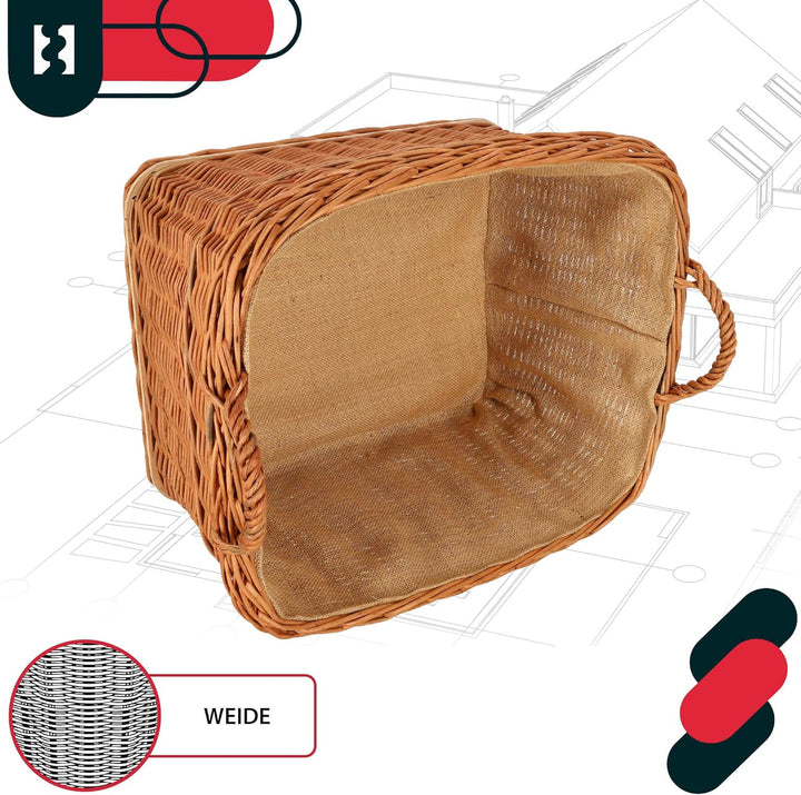 KOTARBAU® Weidenkorb für Brennholz - Holzkorb für Kaminholz - Erntekorb - 60x50 cm - Kaminholzkorb m