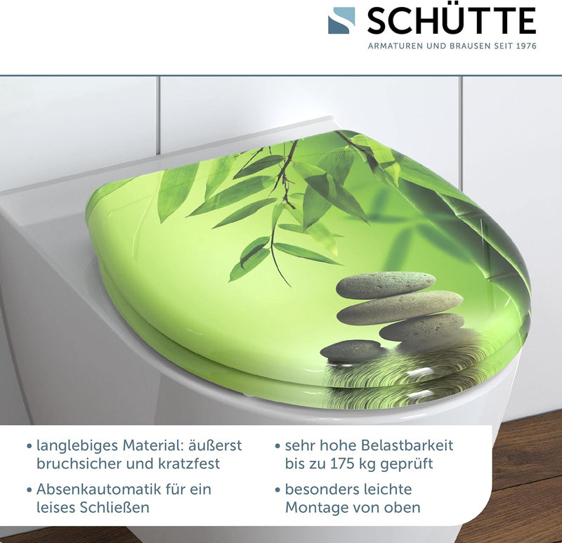 SCHÜTTE WC-Sitz Duroplast GREEN GARDEN, Toilettensitz mit Absenkautomatik und Schnellverschluss für