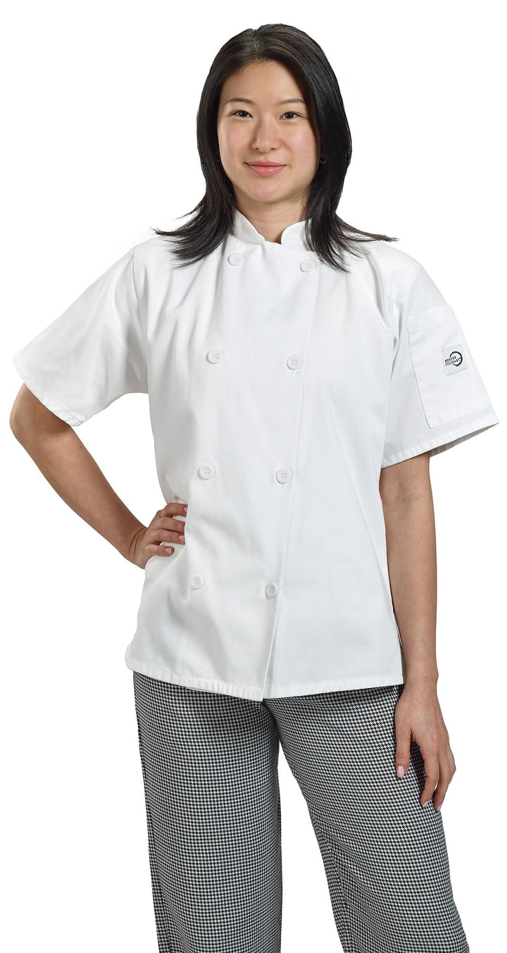 Mercer Culinary M60023WHXS Millennia Women's Short Sleeve Cook Jacket with Traditional Buttons, X-Sm