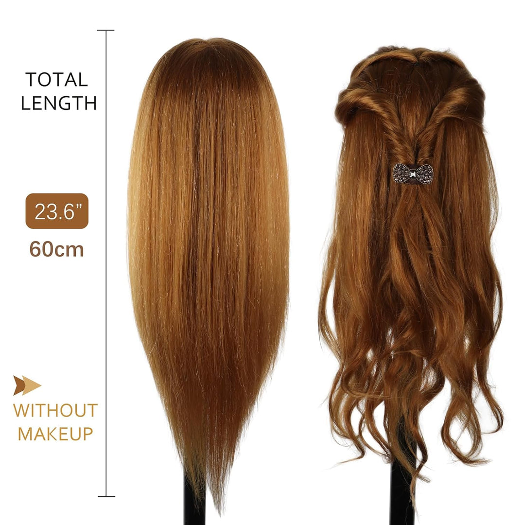 DaizySight Hair Styling Training Head with 60% Real Human Hair, 23" Cosmetology Mannequin Head Haird