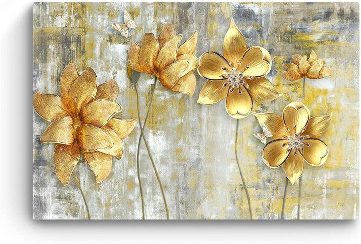 Startonight Bilder Goldene Blumen Grunge - Leinwandbilder Moderne Kunst - Abstrakte Wanddeko Kunstdr