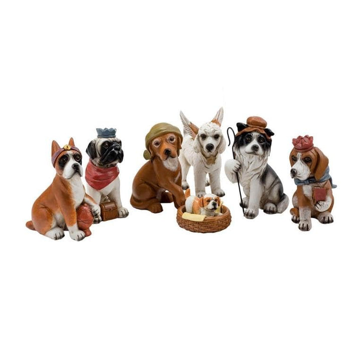 DRW Krippe des Geheimnisses der Hunde, 10 cm, aus Kunstharz, handbemalt, 7 Teile