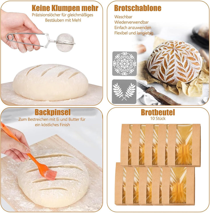 20 Stück Gärkörbchen Für Sauerteig Starter Set | 25 cm &amp; 23 cm Proofing Basket Bread Baking with Sou