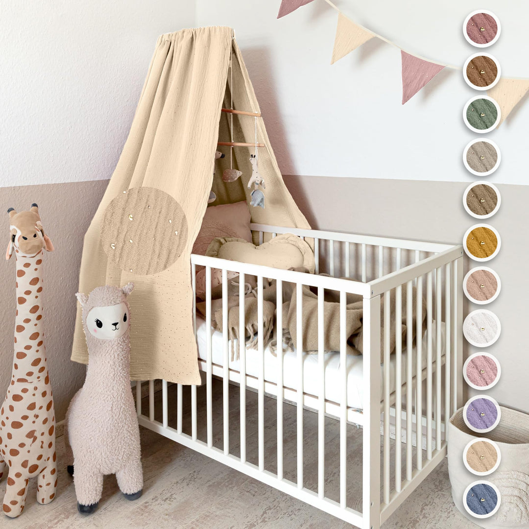 lilimaus Betthimmel Babybett mit Gold Applikation in 12 Farben [inkl. Himmelstange] - Himmel Babybet
