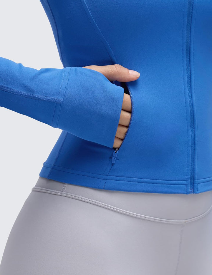 CRZ YOGA Damen Butterluxe Full Zipper Sport Jacke Zip Tasche Crop Running Laufjacke Gym Langarmshirt