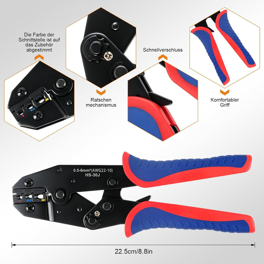 Isoliertes Kabelschuhe Set mit 380 Stück, Crimpzange Kabelschuhe für 0,5–6 mm², geeignet für die Rep