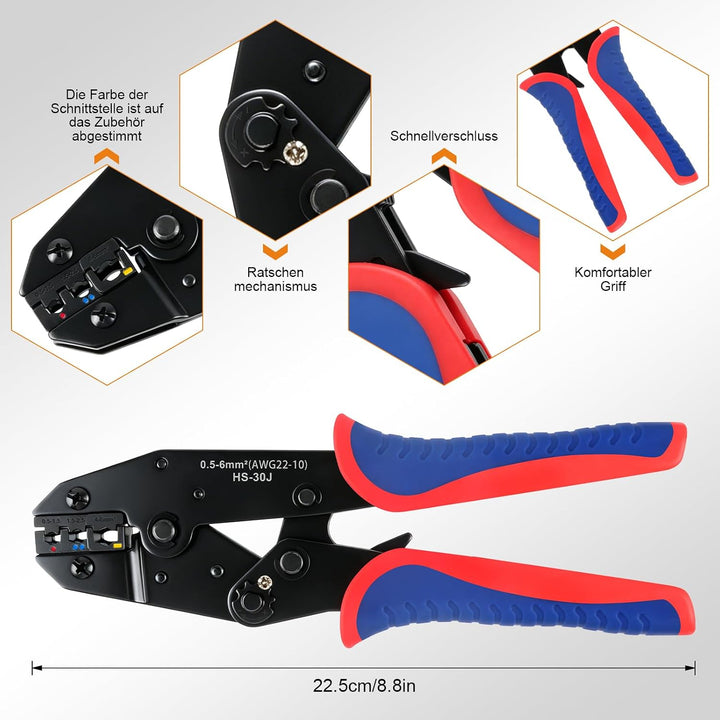 Isoliertes Kabelschuhe Set mit 380 Stück, Crimpzange Kabelschuhe für 0,5–6 mm², geeignet für die Rep